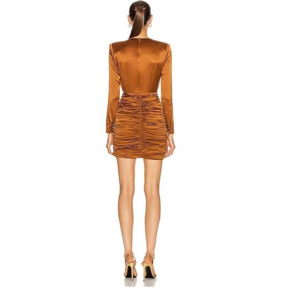 Retrofete Brea Ruched Silk-Blend Satin Mini Dress Size Large - Picture 3 of 11